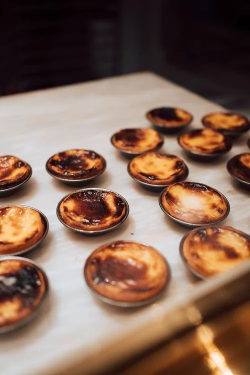 Portuguese custard tarts on a tray